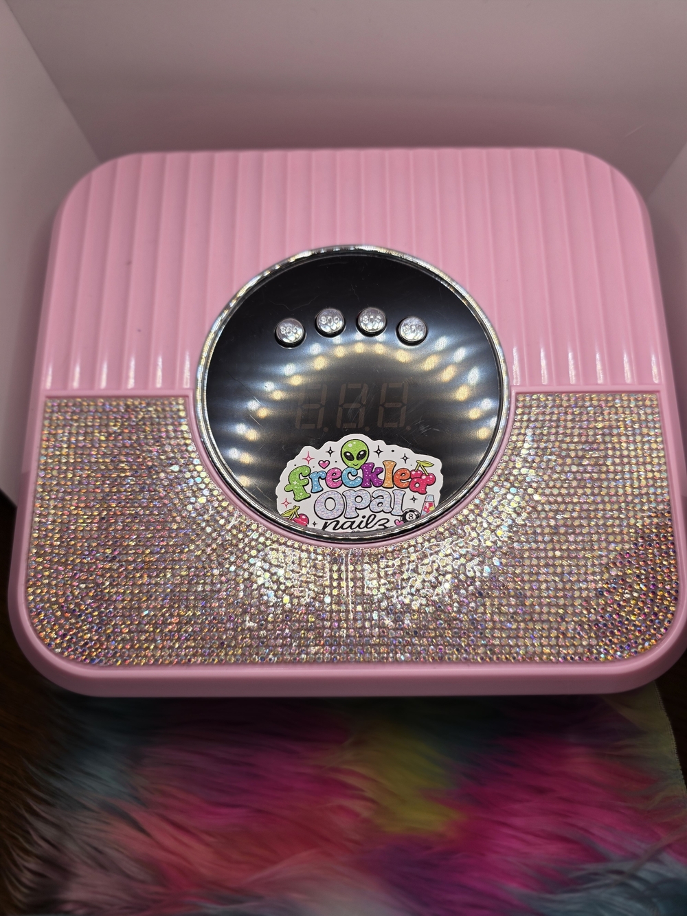 Pink LED Gel Nail Lamp with Rhinestone Accent - Picture 1 of 6